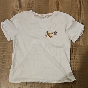 Boden Embrodired Bird White and Pink T-Shirt